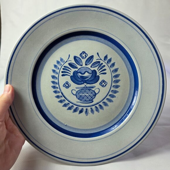 Arabia of Finland Blue Rose Dinner Plate Gray/Blue with Blue Flowers & Bands - Picture 2 of 12